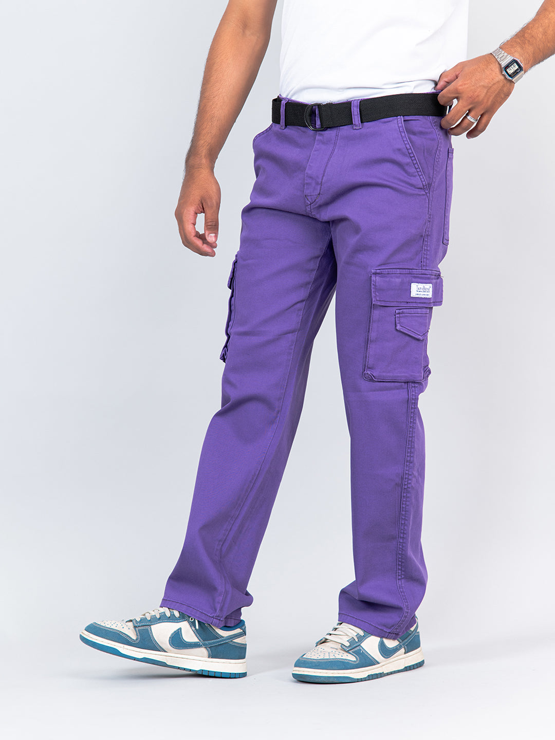 Purple Flared Straight Fit Cargo Pants