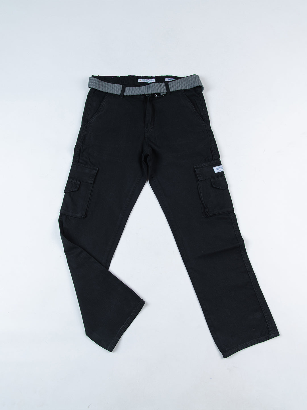 Black Flared Straight Fit Cargo Pants