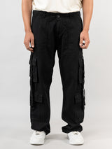 Black Drill Relaxed Fit Cargo Pants for Men