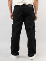 Black Drill Relaxed Fit Cargo Pants for Men