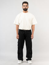 Black Drill Relaxed Fit Cargo Pants for Men