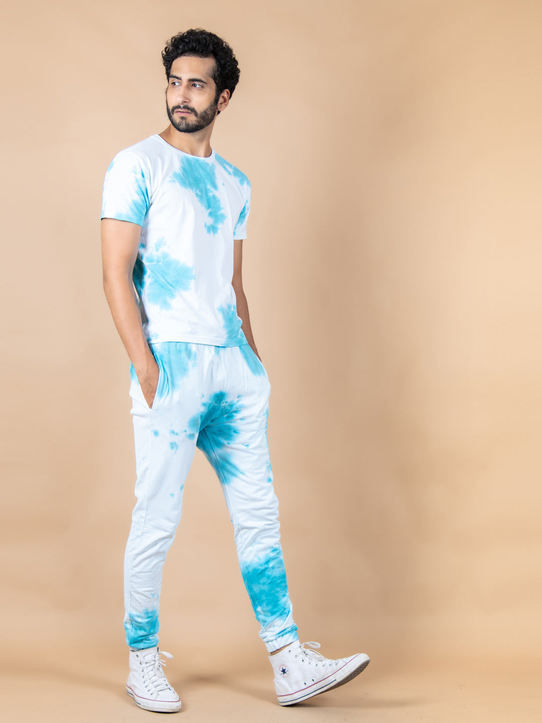 White and Blue Tie and Dye T-shirt and Joggers