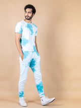 White and Blue Tie and Dye T-shirt and Joggers