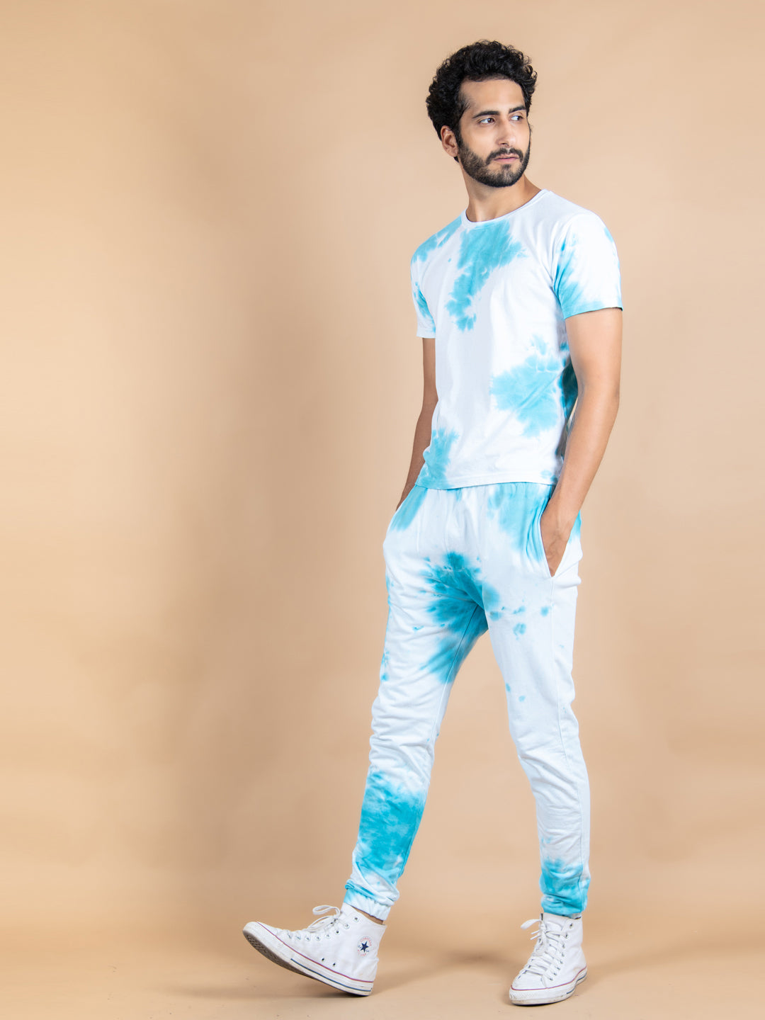 White and Blue Tie and Dye T-shirt and Joggers