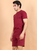 Burgundy Solid T-Shirt and Shorts Men's Co-Ord Set