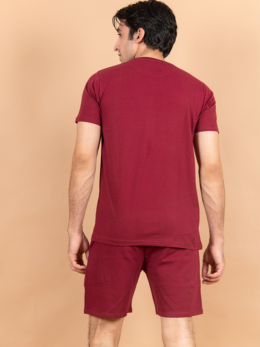 Burgundy Solid T-Shirt and Shorts Men's Co-Ord Set