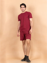 Burgundy Solid T-Shirt and Shorts Men's Co-Ord Set