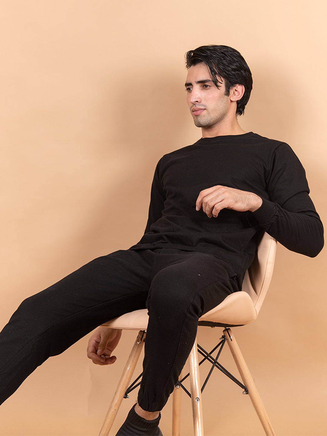 Solid Black Sweat shirt Pattern with Jogger Co-Ord Set