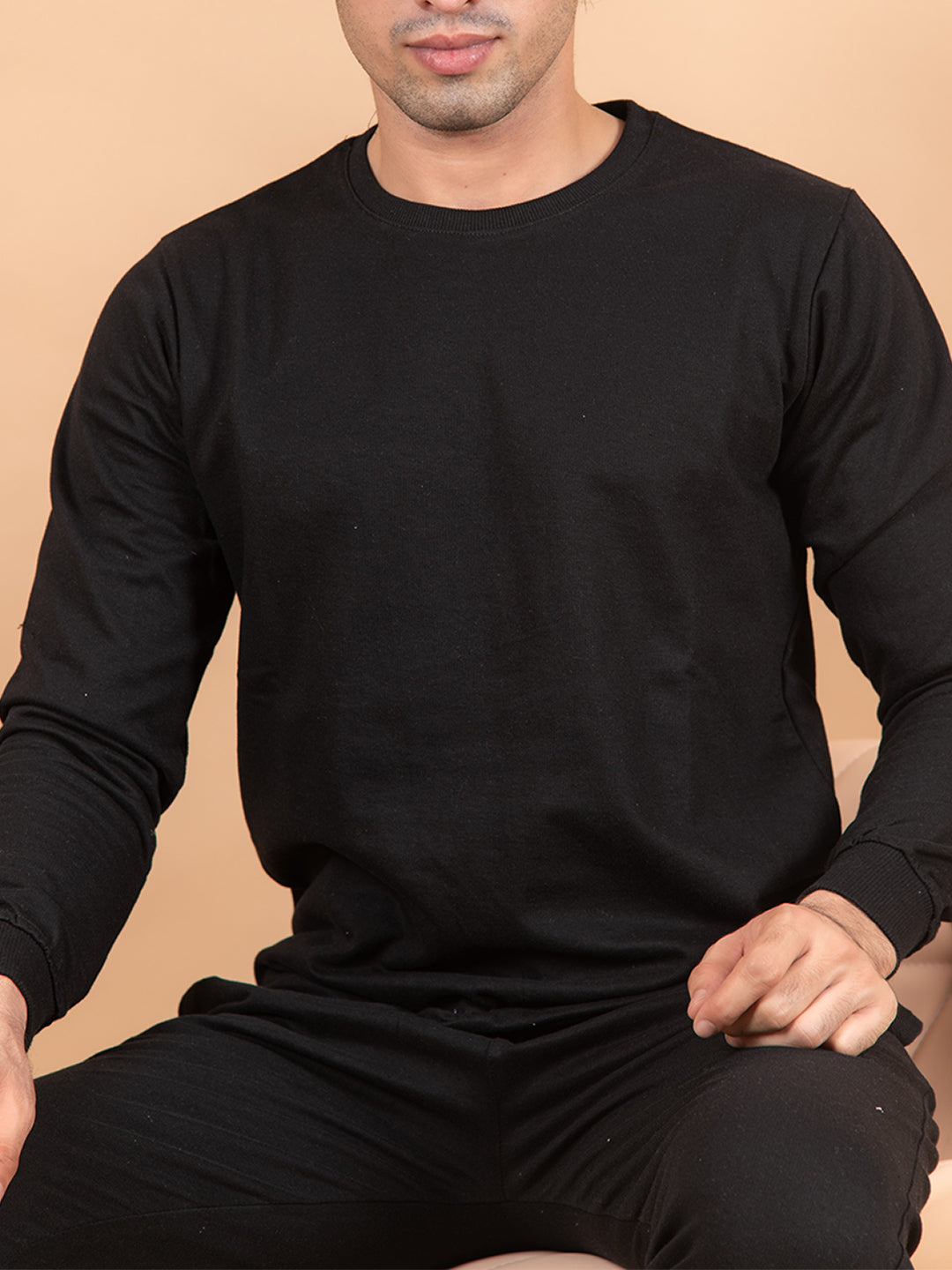 Solid Black Sweat shirt Pattern with Jogger Co-Ord Set