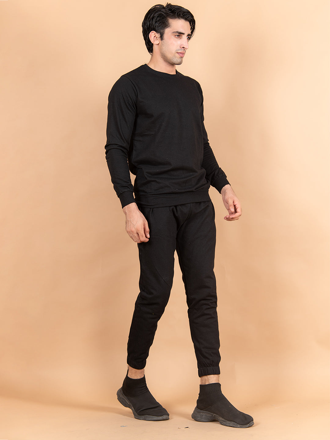 Solid Black Sweat shirt Pattern with Jogger Co-Ord Set