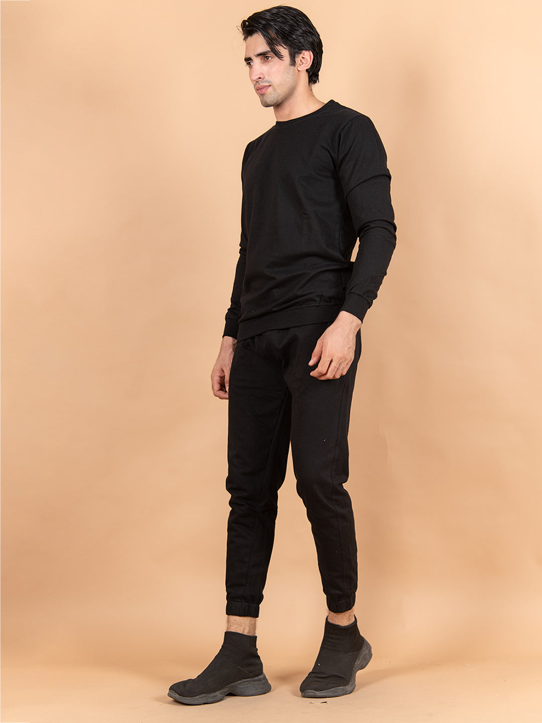 Solid Black Sweat shirt Pattern with Jogger Co-Ord Set