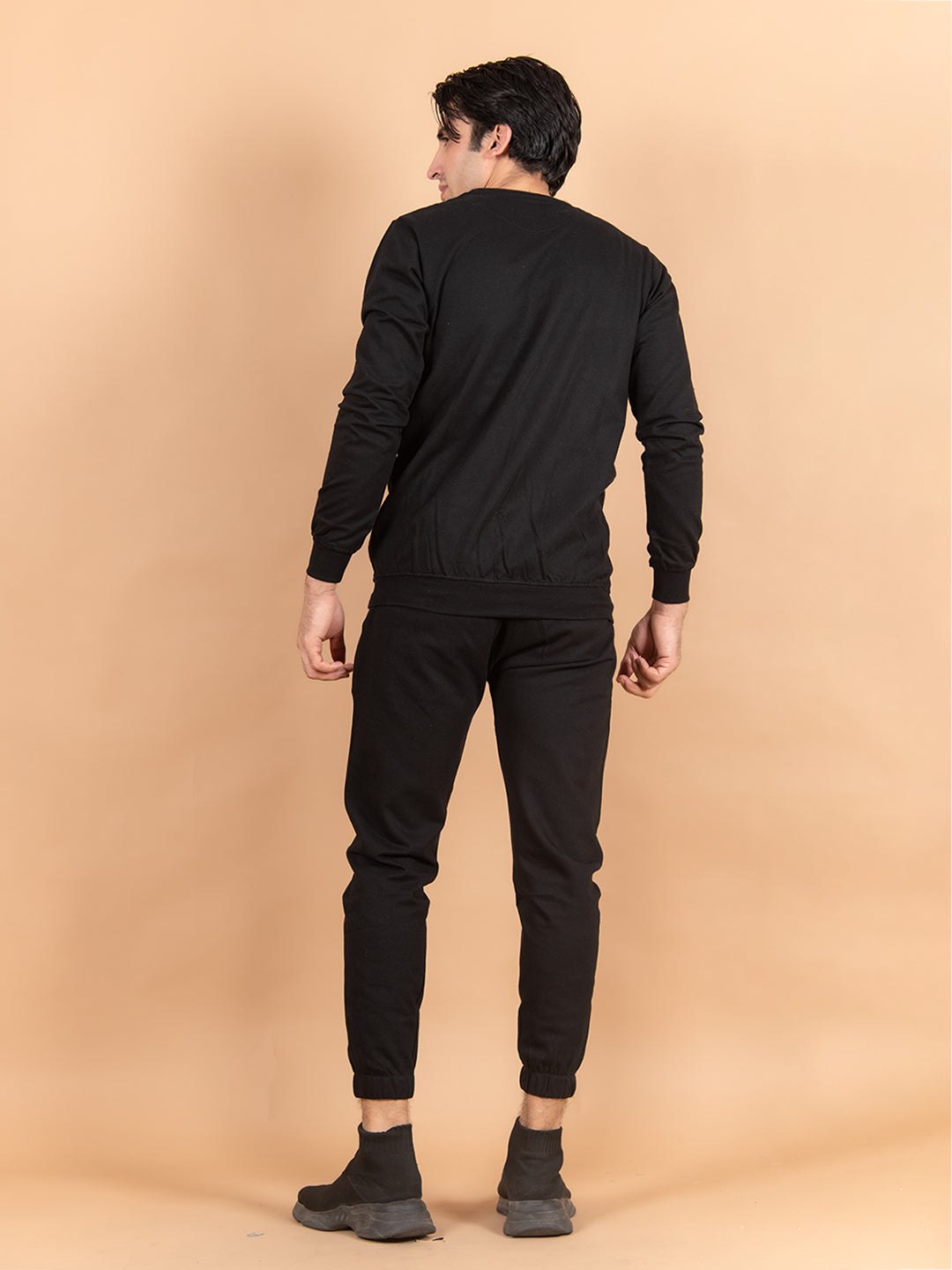 Solid Black Sweat shirt Pattern with Jogger Co-Ord Set