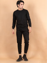 Solid Black Sweat shirt Pattern with Jogger Co-Ord Set