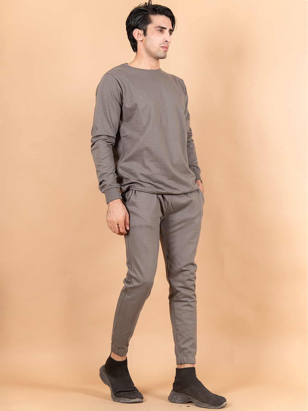 Solid Grey Sweatshirt Pattern With Jogger Co-Ord Set