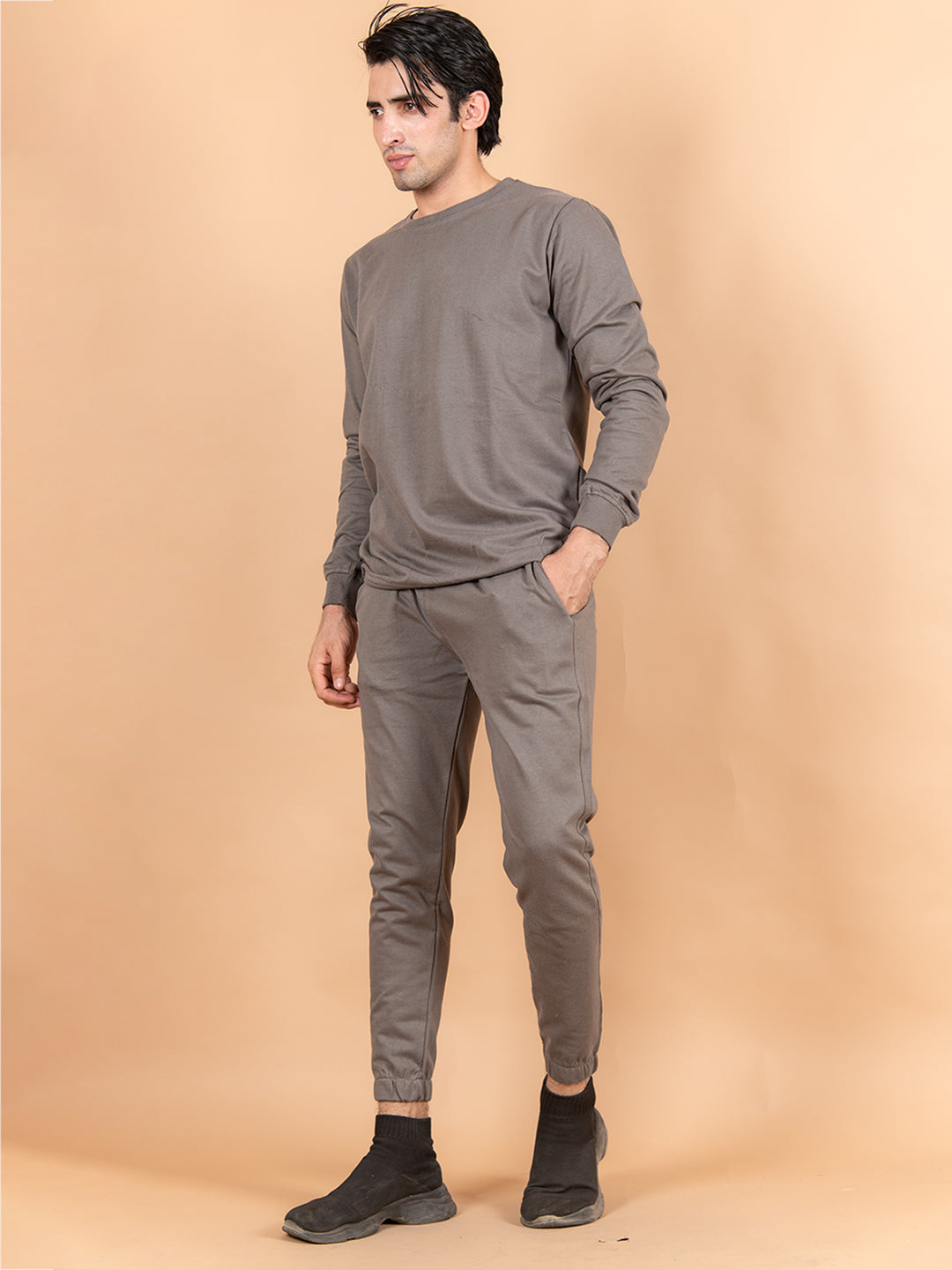 Solid Grey Sweatshirt Pattern With Jogger Co-Ord Set