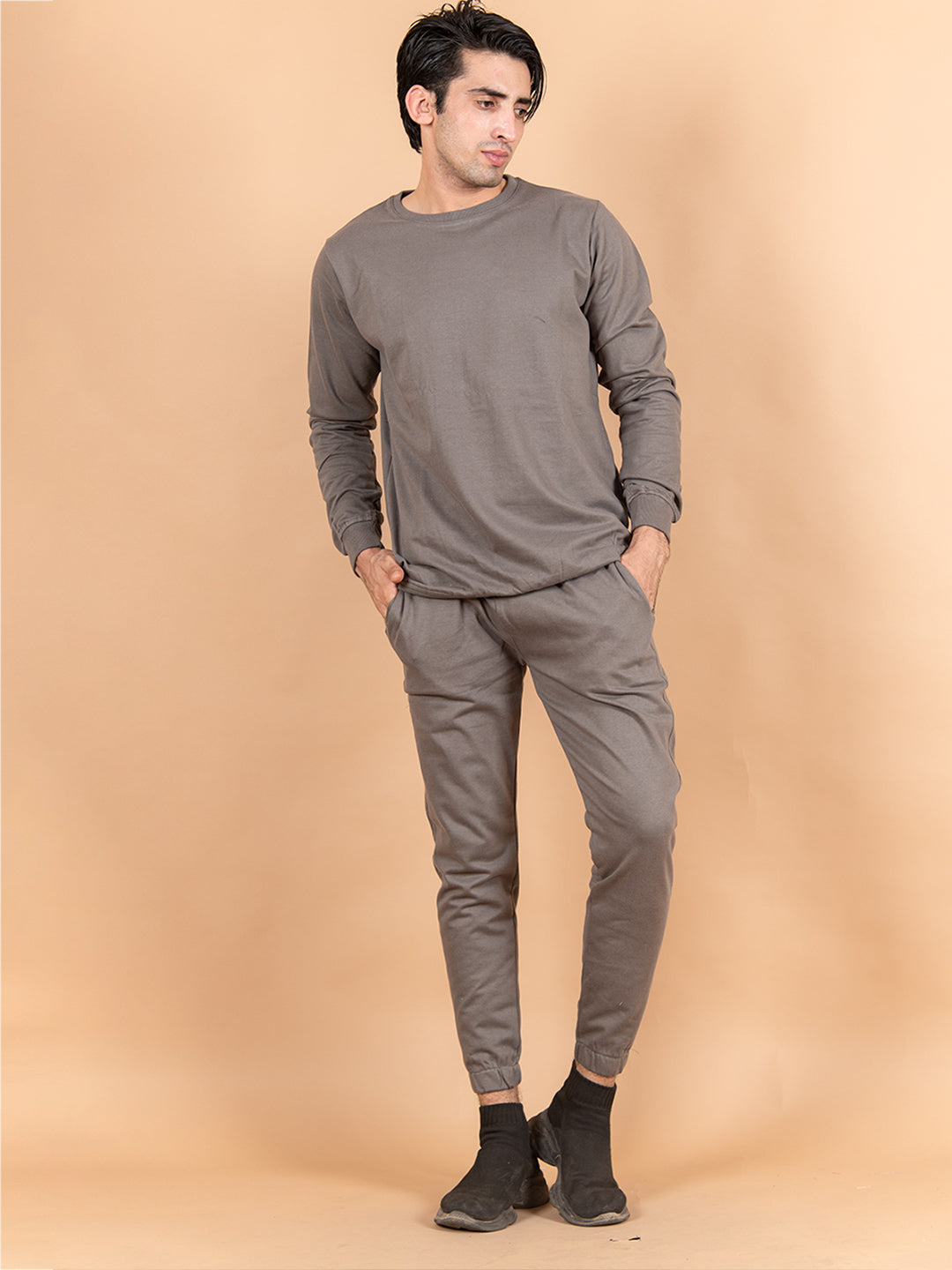 Solid Grey Sweatshirt Pattern With Jogger Co-Ord Set