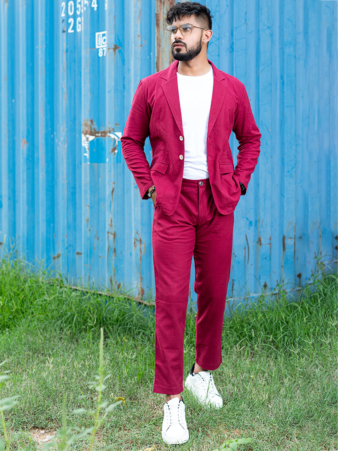 Burgundy Linen Suit