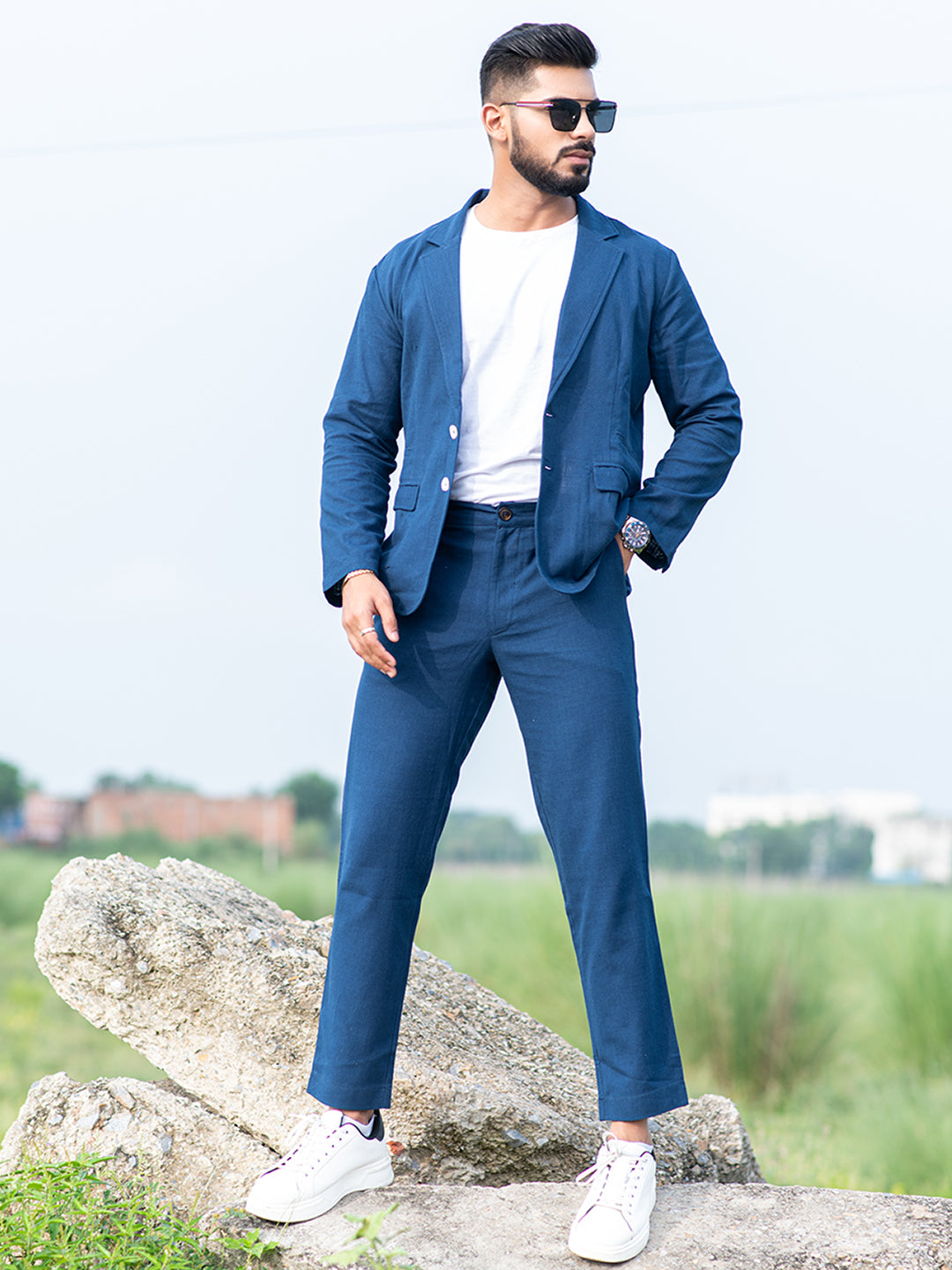 Navy Blue Linen Suit