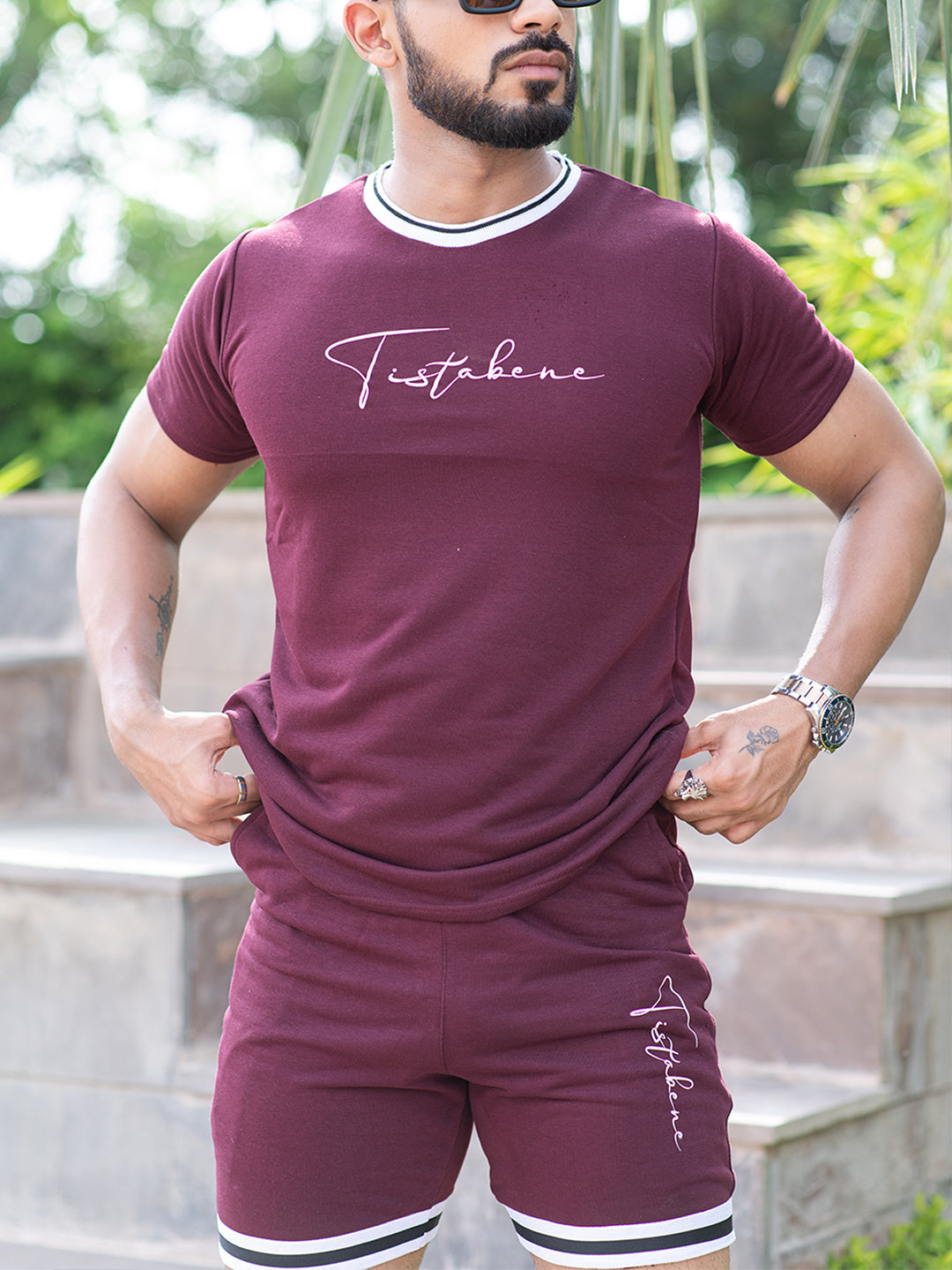 Burgundy Tistabene Printed T-shirt & Shorts Co-ord Set