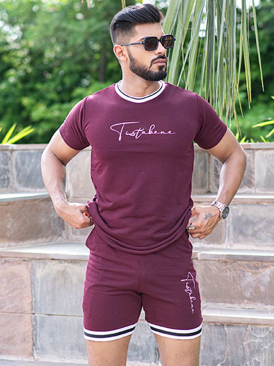 Burgundy Tistabene Printed T-shirt & Shorts Co-ord Set