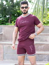 Burgundy Tistabene Printed T-shirt & Shorts Co-ord Set