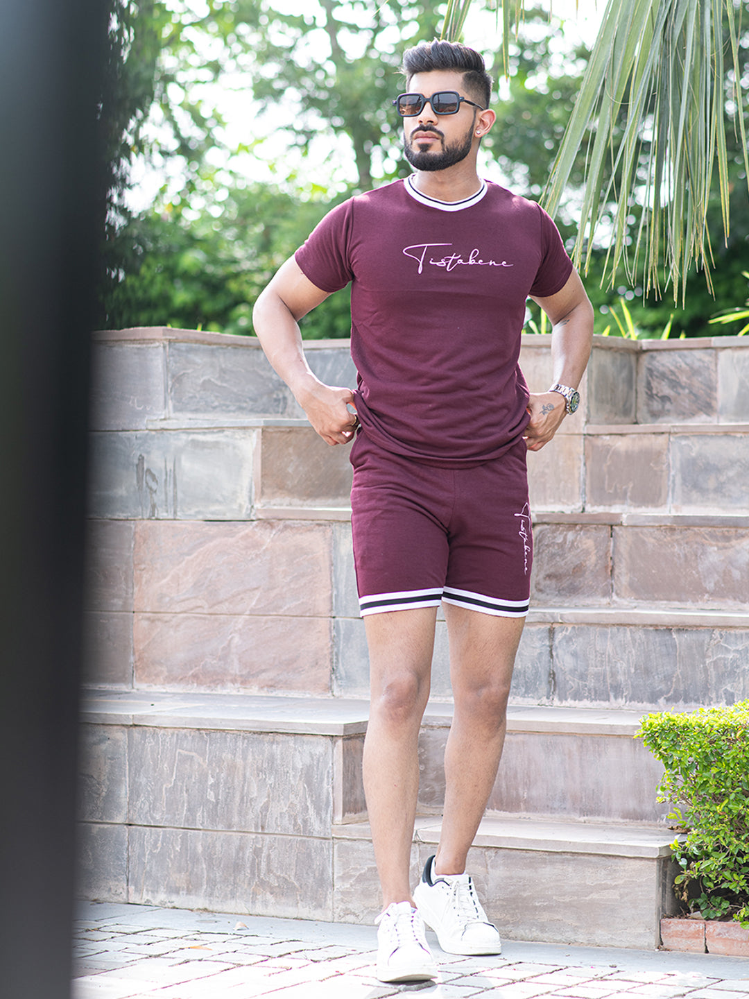 Burgundy Tistabene Printed T-shirt & Shorts Co-ord Set