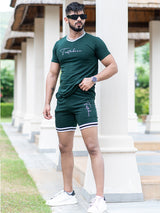 Bottle Green Tistabene Printed T-shirt & Shorts Co-ord Set