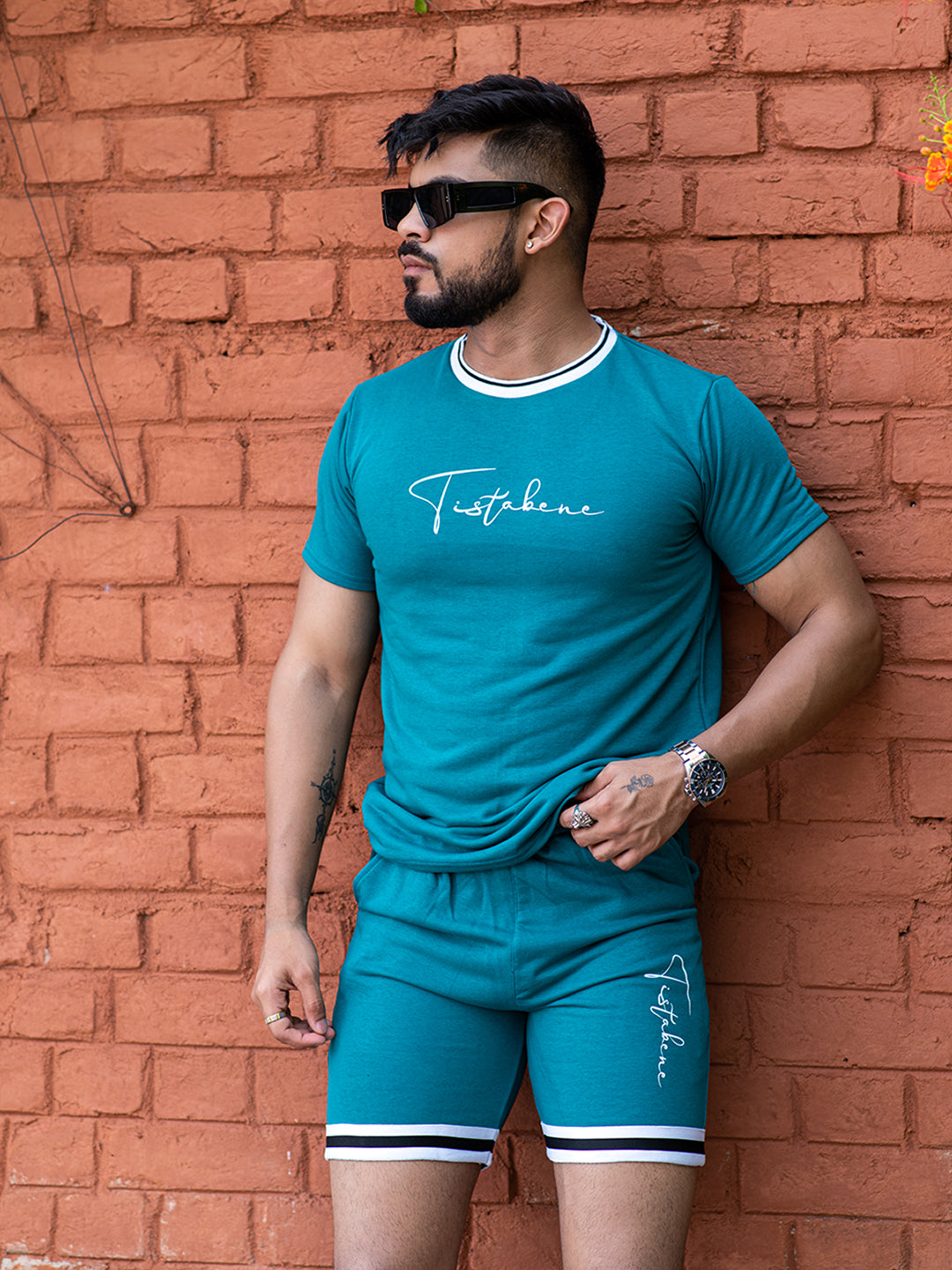 Teal Blue Tistabene Printed T-shirt & Shorts Co-ord Set