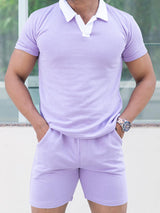 Solid Lavender Polo Neck T-shirt & Shorts Co-ord Set - Tistabene