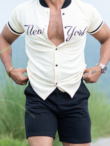 Cream & Black New York Printed T-shirt & Shorts Co-ord Set