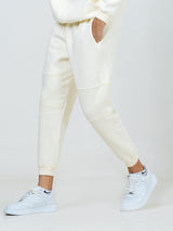 Off White Round Neck Sweatshirt With Jogger Co-ord Set