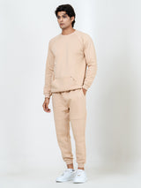 Beige Round Neck Sweatshirt With Jogger Co-ord Set