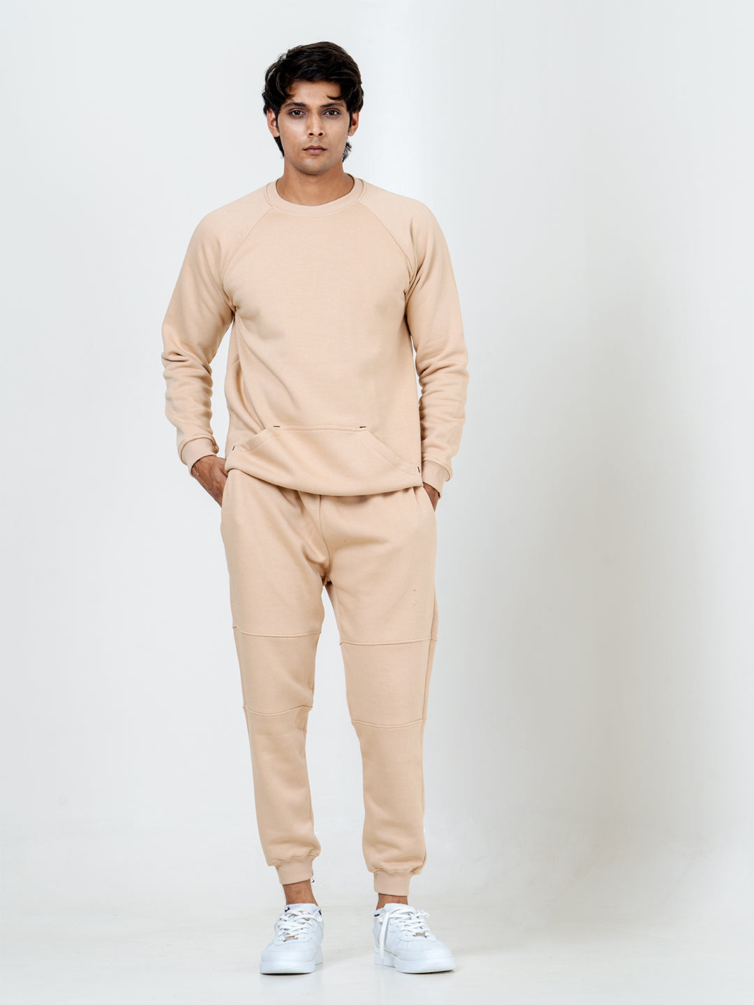 Beige Round Neck Sweatshirt With Jogger Co-ord Set