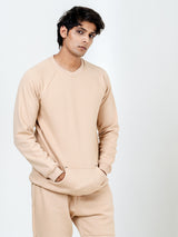 Beige Round Neck Sweatshirt With Jogger Co-ord Set