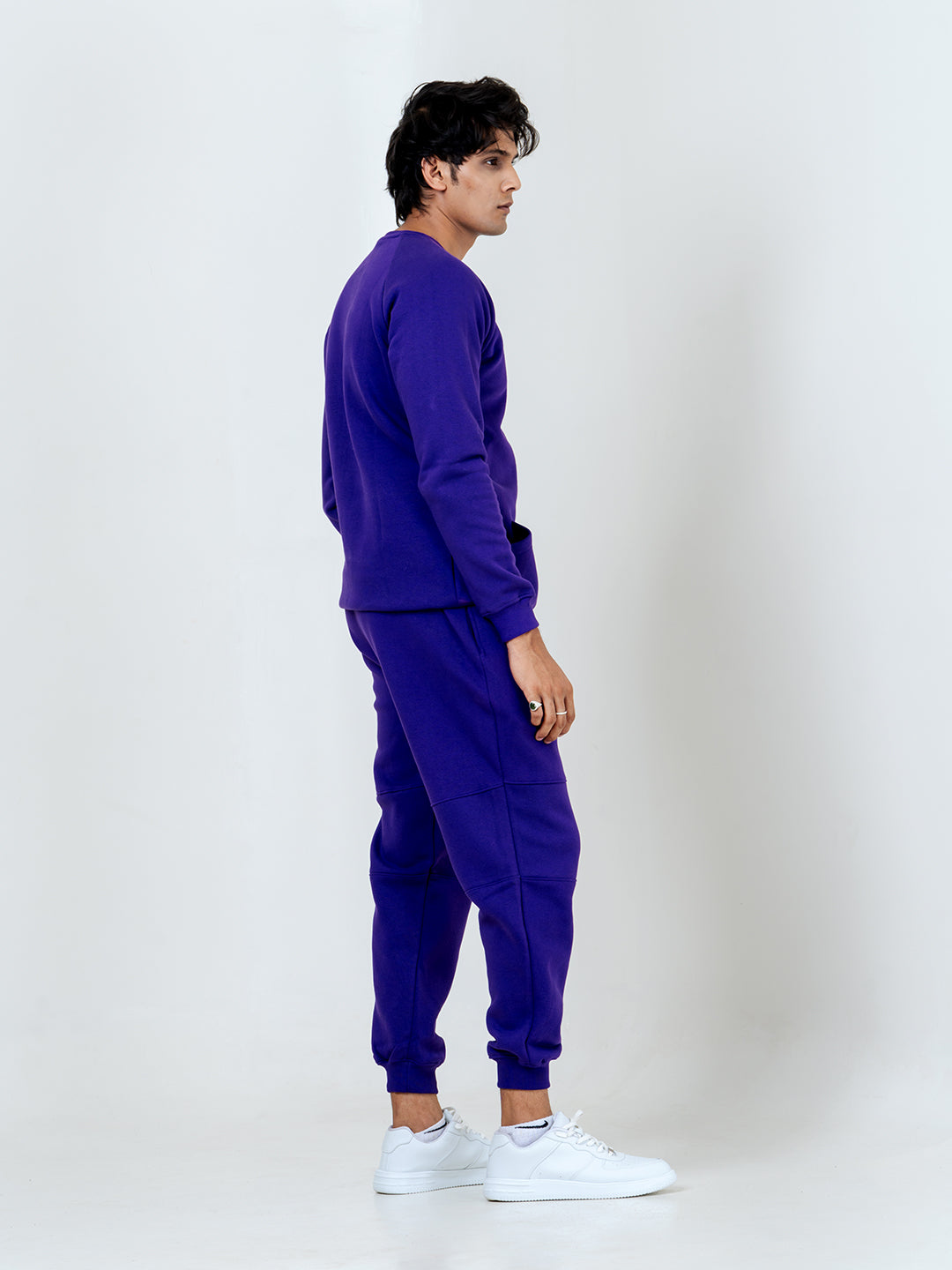 Dark Purple Round Neck Sweatshirt With Jogger Co-ord Set