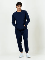 Navy Blue Round Neck Sweatshirt With Jogger Co-ord Set