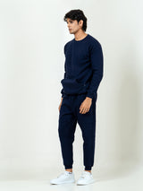 Navy Blue Round Neck Sweatshirt With Jogger Co-ord Set