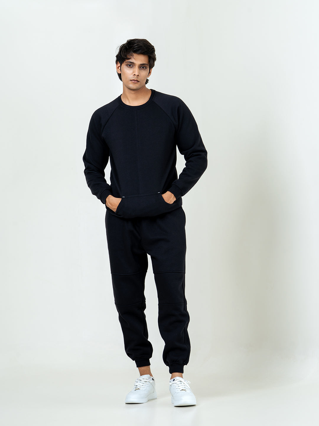 Black Round Neck Sweatshirt With Jogger Co-ord Set