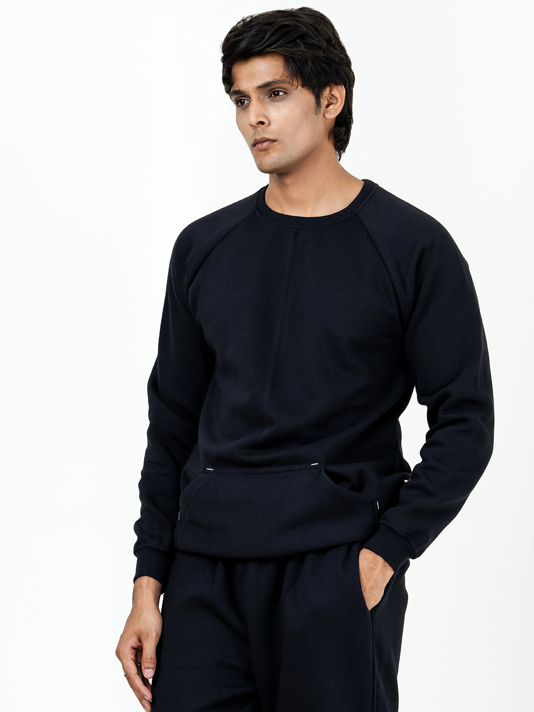 Black Round Neck Sweatshirt With Jogger Co-ord Set