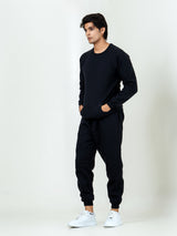 Black Round Neck Sweatshirt With Jogger Co-ord Set