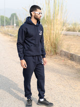 Navy Blue Printed Hoodie With Jogger Co-ord Set