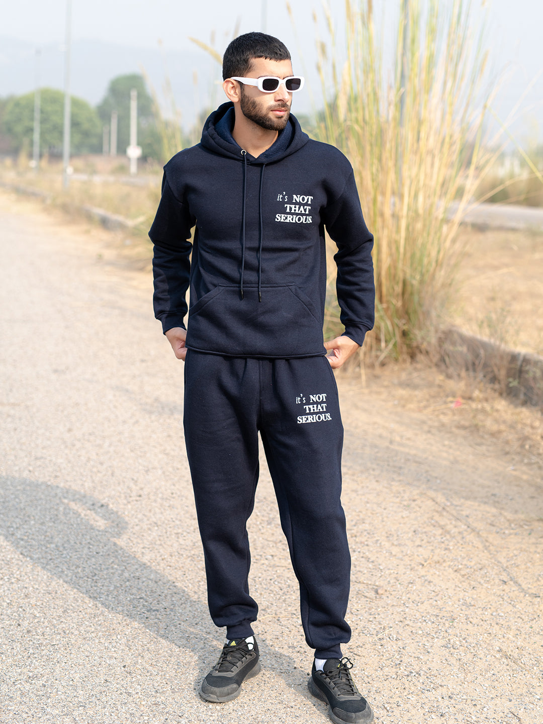 Navy Blue Printed Hoodie With Jogger Co-ord Set