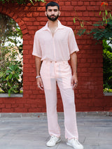 Peach Popcorn Textured Half Sleeves Shirt With Pant Co-ord Set