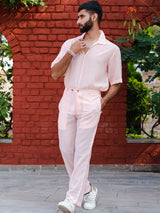 Peach Popcorn Textured Half Sleeves Shirt With Pant Co-ord Set