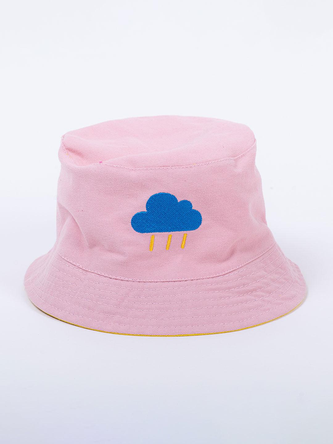 Baby Pink And Yellow Cloud Embroidered Regular Size Unisex Reversible Hat - Tistabene