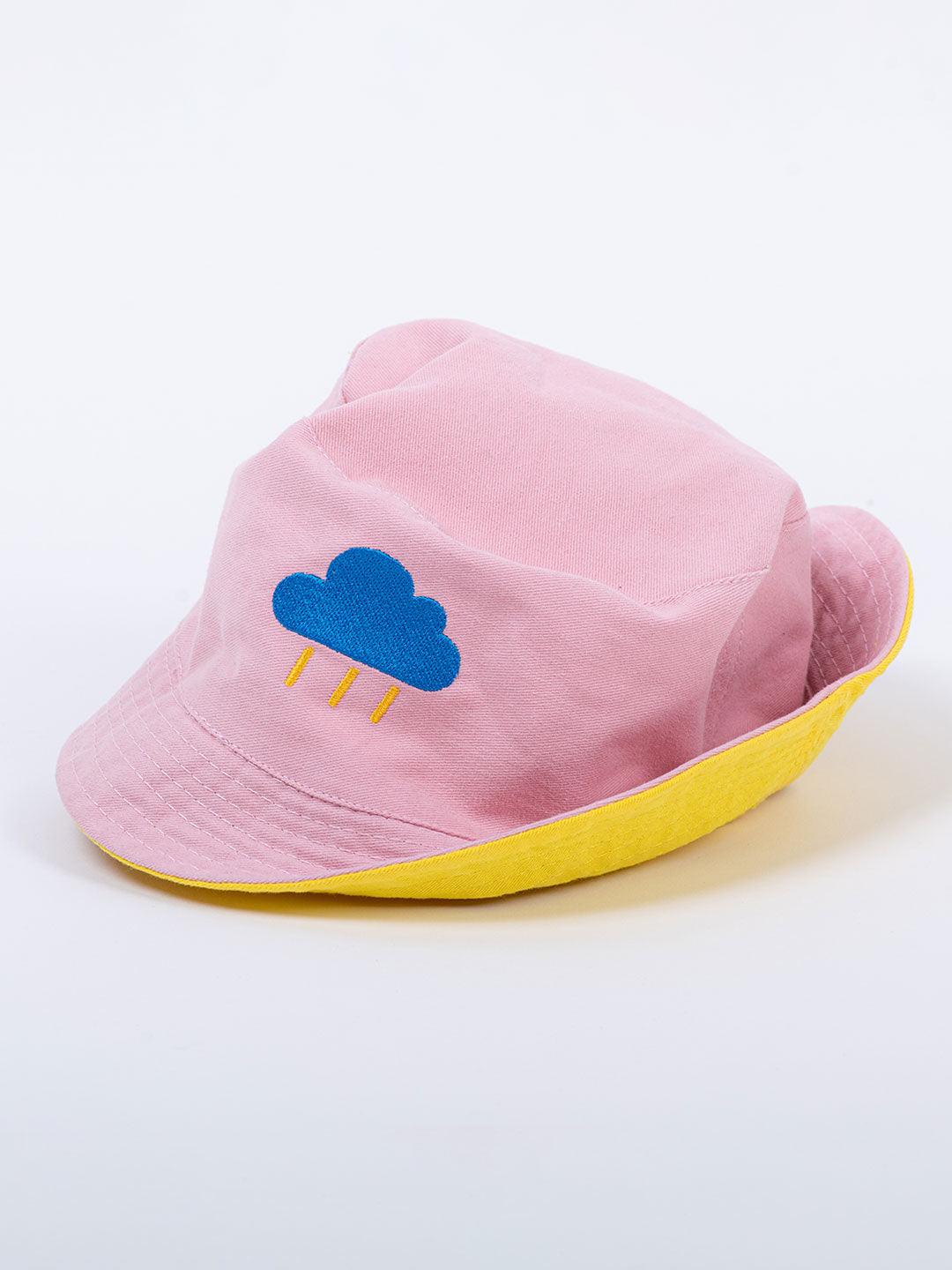 Baby Pink And Yellow Cloud Embroidered Regular Size Unisex Reversible Hat - Tistabene