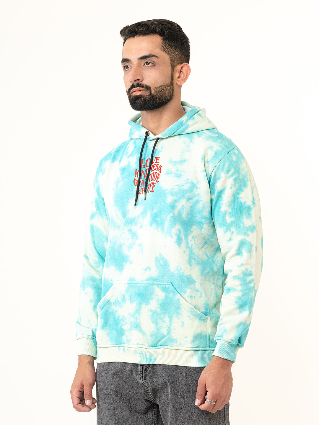 Sky Blue Love Kindness Gratitude Peace Tie-Dye Hoodie