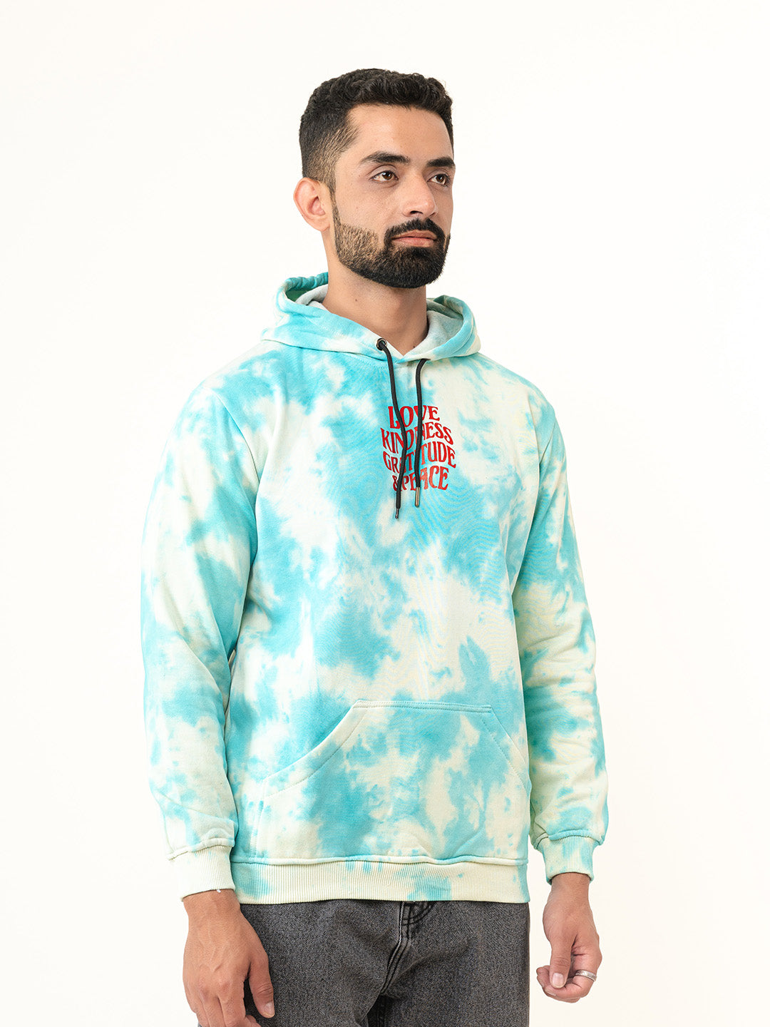 Sky Blue Love Kindness Gratitude Peace Tie-Dye Hoodie