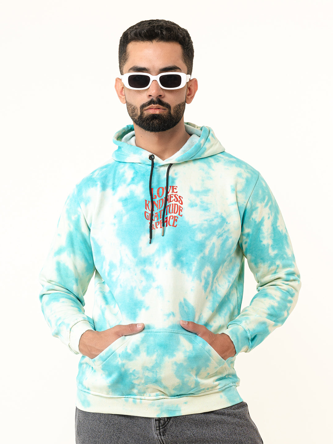 Sky Blue Love Kindness Gratitude Peace Tie-Dye Hoodie