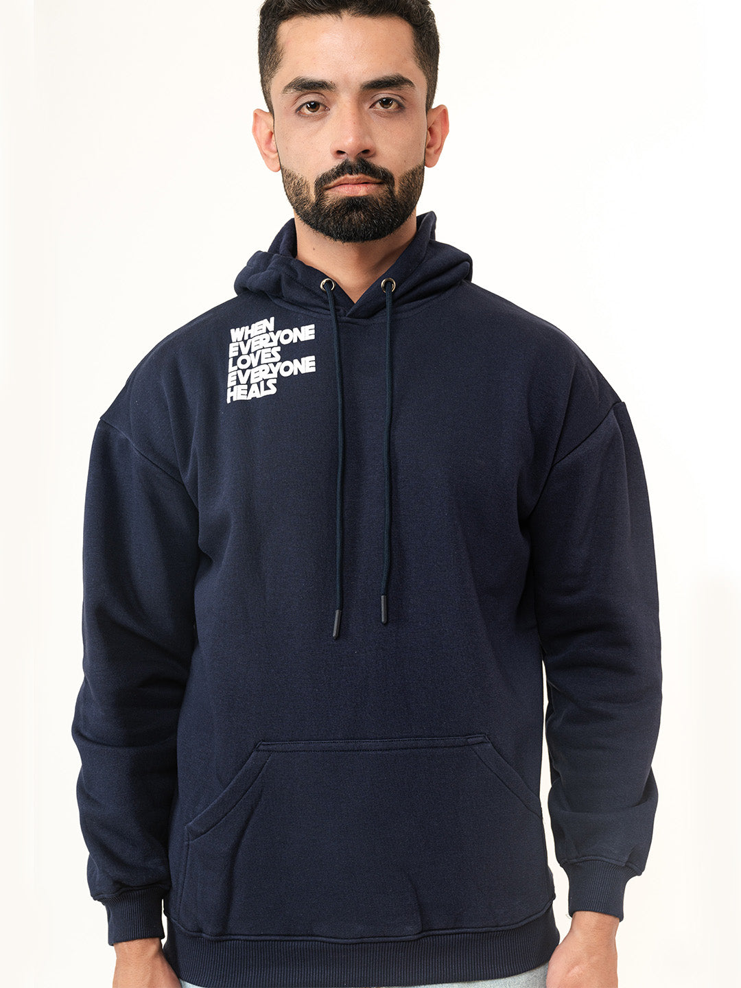 Navy Blue Quote Printed Hoodie